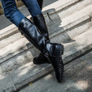 Men’s Knee High Leather Boots with Side Zipper & Buckle
